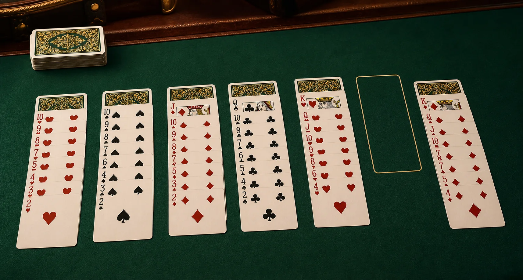 Scorpion Solitaire strategy layout with an open column and same-suit runs