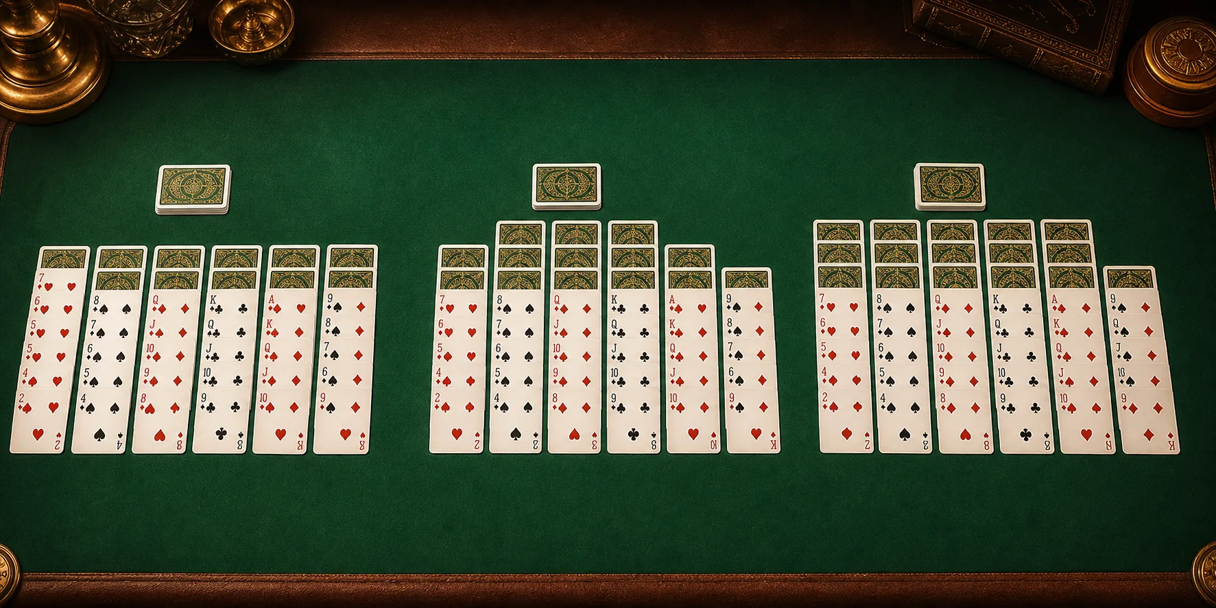 Multiple Scorpion Solitaire layouts showing different difficulty variants